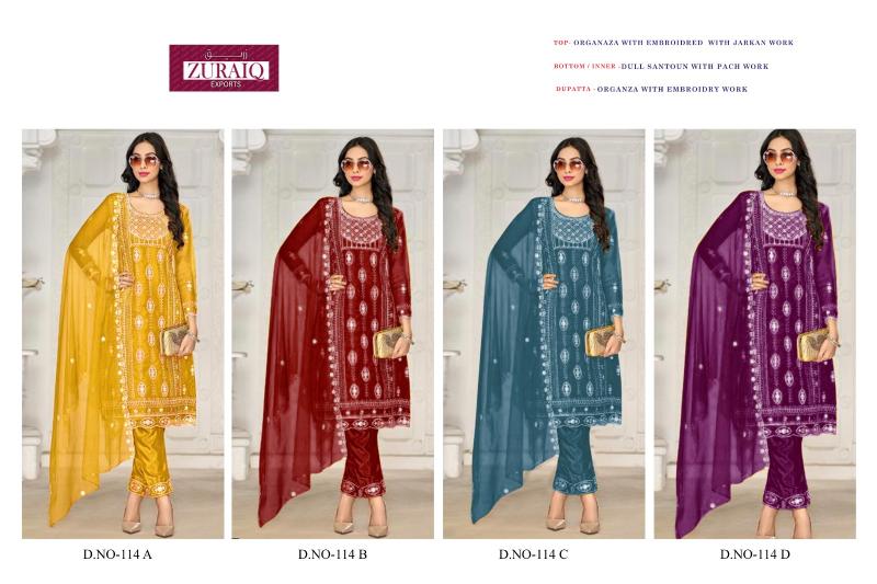 Zuraiq 114 ABCD Catalog pakistani party suits