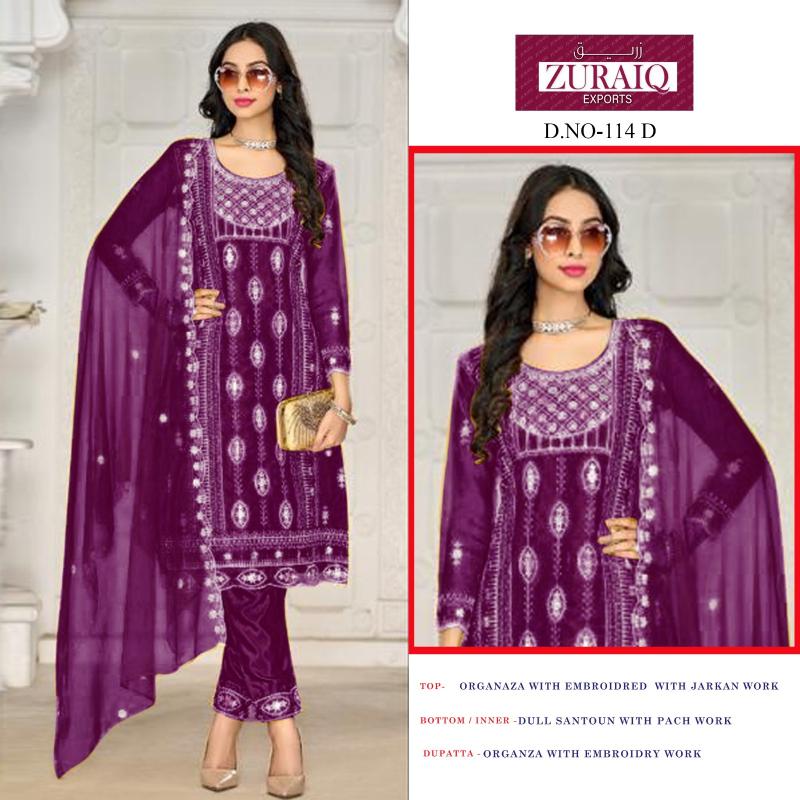 Zuraiq 114 ABCD Catalog pakistani party suits