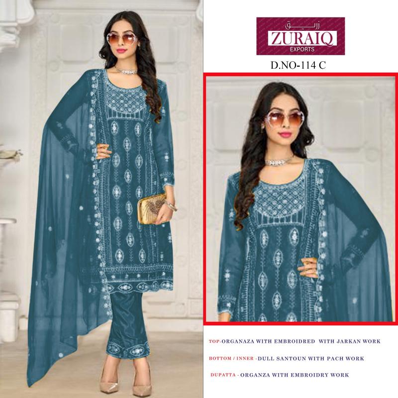 Zuraiq 114 ABCD Catalog pakistani party suits