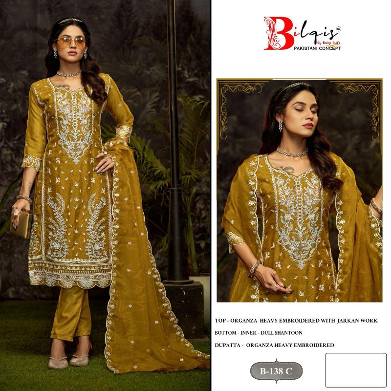 Bilqis B 138 Catalog Organza pakistani unstitched suits online