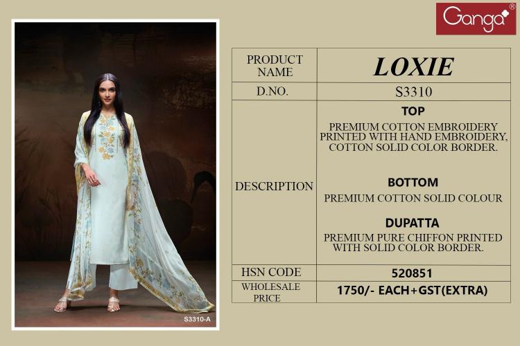 Ganga Loxie 3310 catalog wholesale pakistani designer salwar kameez