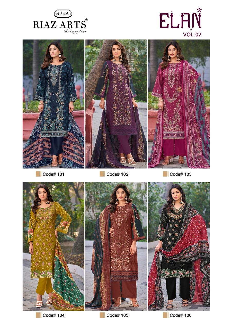 Riaz Arts Elan Vol 2 Catalog pakistani lawn cotton dress material wholesale
