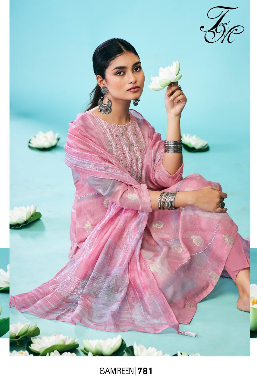 T&M Samreen catalog wholesale pure linen salwar kameez 
