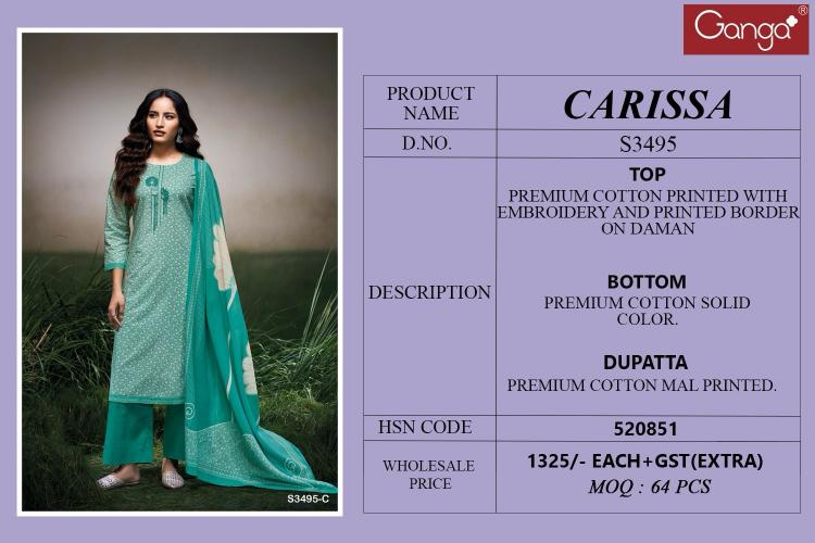 Ganga Carissa 3495 catalog salwar kameez wholesale in kolkata