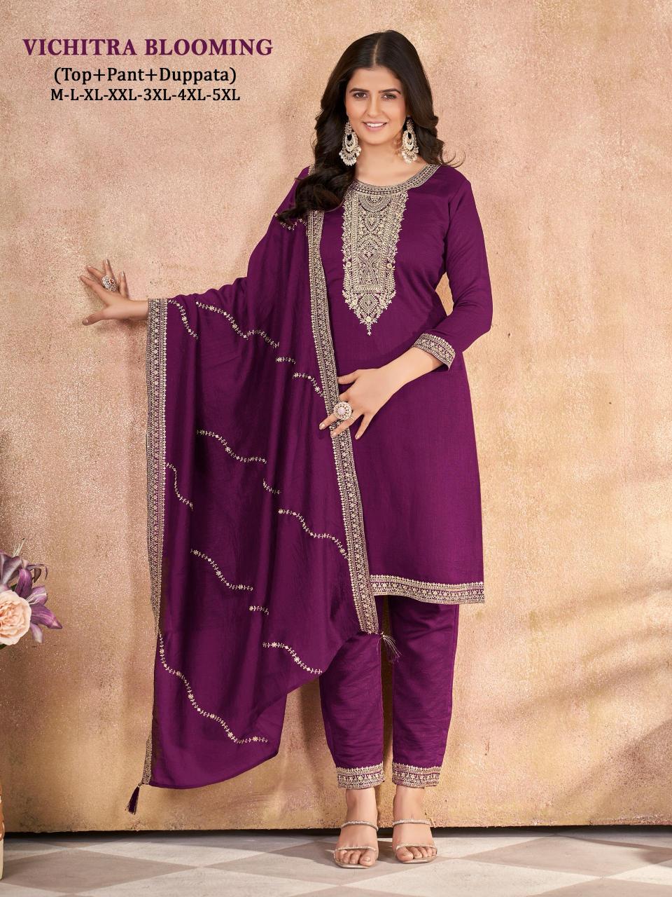 Vichitra Blooming Silk Catalog maroon silk kurtis online india
