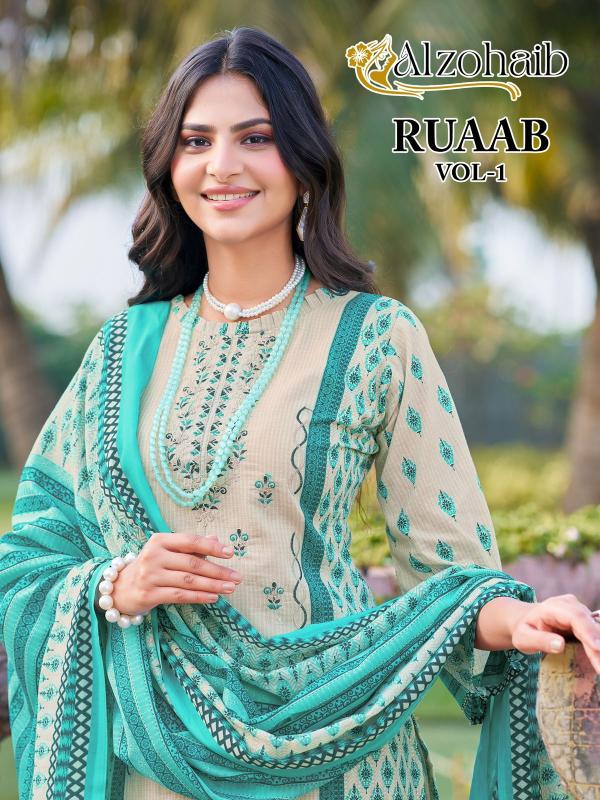 Alzohaib Az Ruaab vol 1 catalog Cotton Duppatta pakistani party wear salwar suit