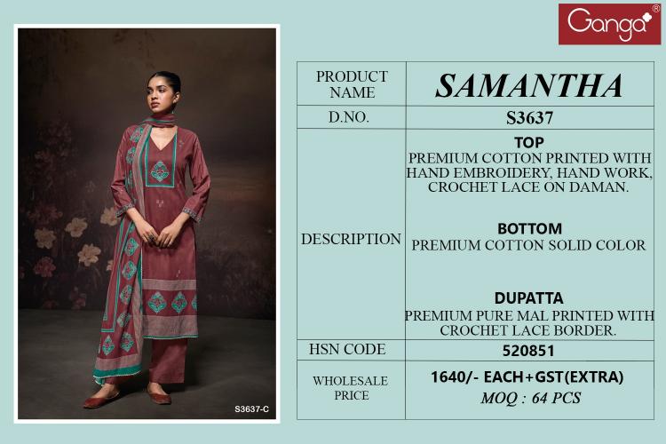 Ganga samantha 3637 catalog wholesale salwar kameez suppliers in surat