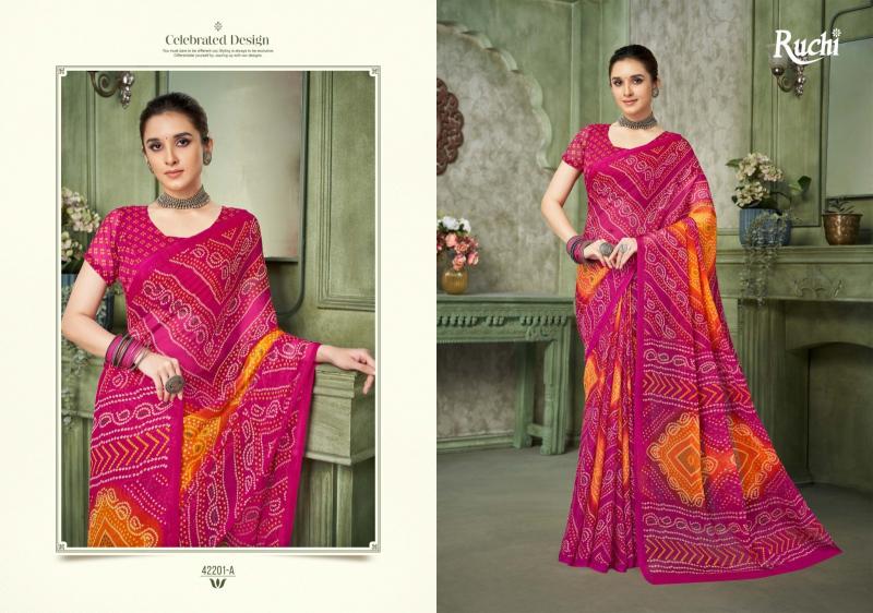 Ruchi Star Chiffon 42201 TO 42203 Catalog chiffon sarees from surat