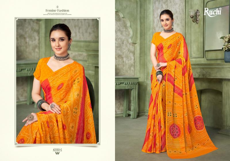 Ruchi Star Chiffon 42201 TO 42203 Catalog chiffon sarees from surat