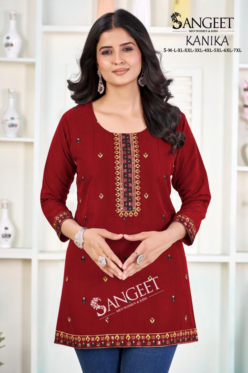 Sangeet Kanika catalog Rayon Embroidered Short Kurti