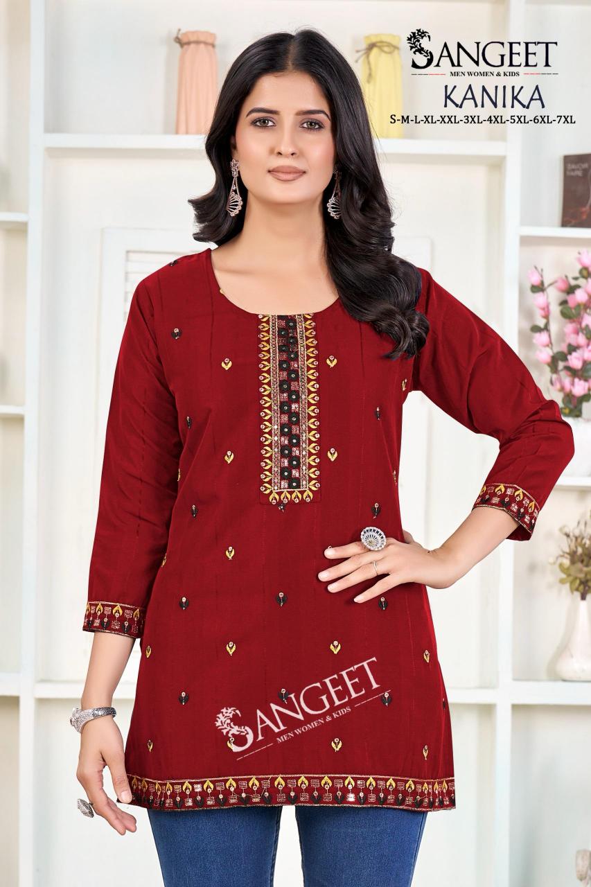 Sangeet Kanika catalog Rayon Embroidered Short Kurti
