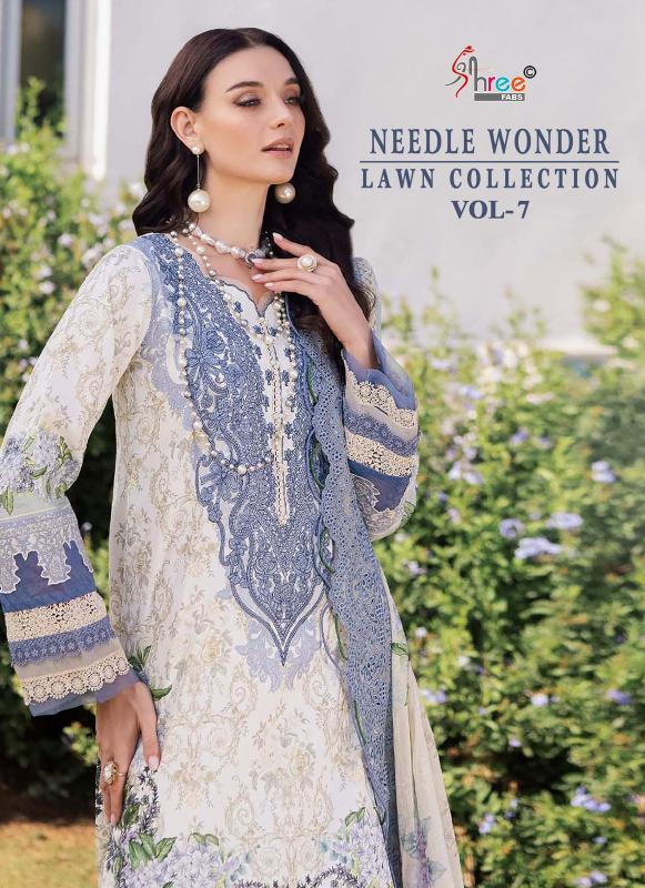Shree Needle Wonder Lawn Collection Vol 7 Catalog Chiffon Dupatta pakistani style plazo suits