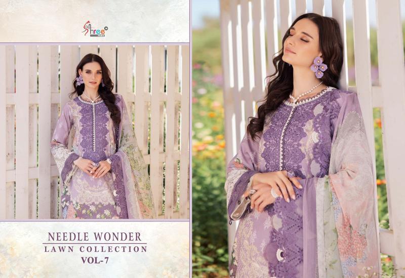 Shree Needle Wonder Lawn Collection Vol 7 Catalog Chiffon Dupatta pakistani style plazo suits