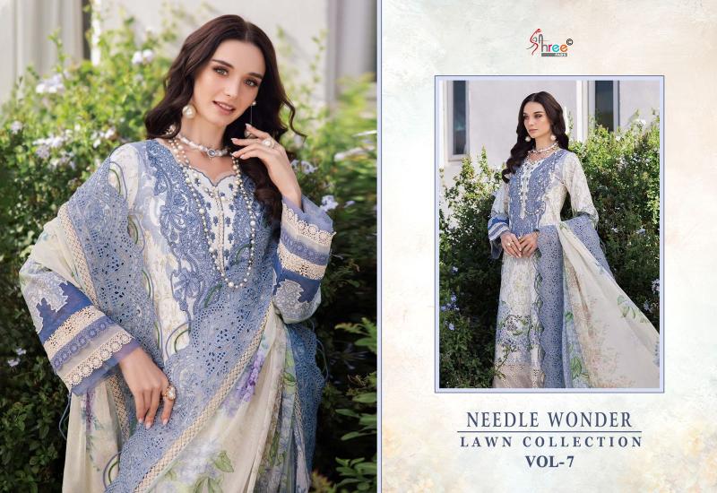 Shree Needle Wonder Lawn Collection Vol 7 Catalog Chiffon Dupatta pakistani style plazo suits