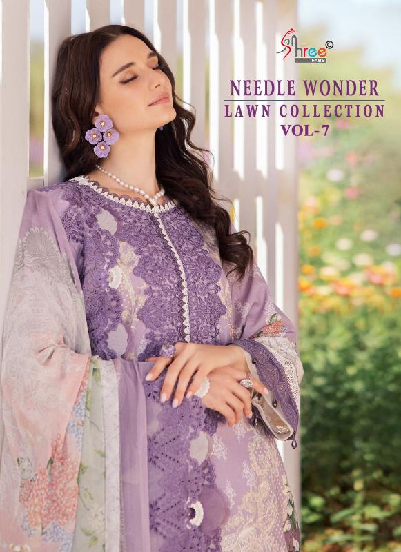 Shree Needle Wonder Lawn Collection Vol 7 Catalog Chiffon Dupatta pakistani style plazo suits