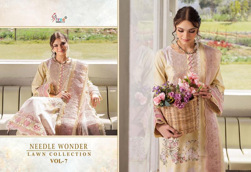 Shree Needle Wonder Lawn Collection Vol 7 Catalog Chiffon Dupatta pakistani style plazo suits