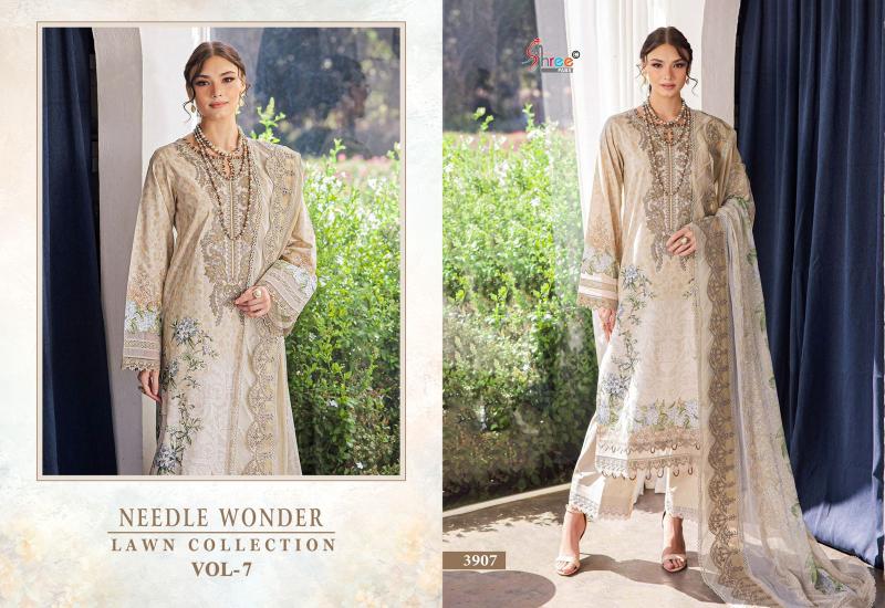 Shree Needle Wonder Lawn Collection Vol 7 Catalog Chiffon Dupatta pakistani style plazo suits