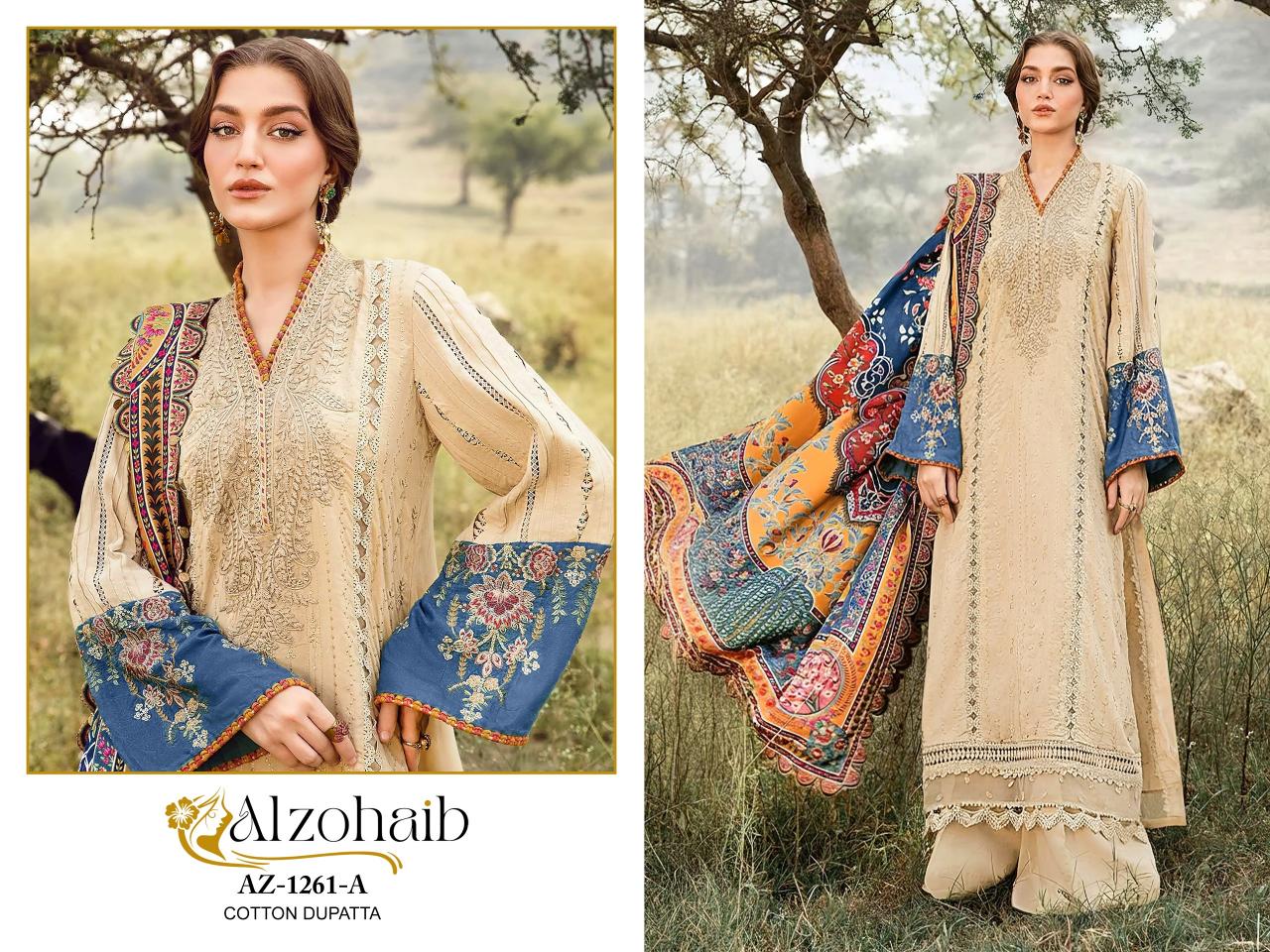 Alzohaib Az 1261 AB catalog Chiffon Dupatta pakistani suit design sharara