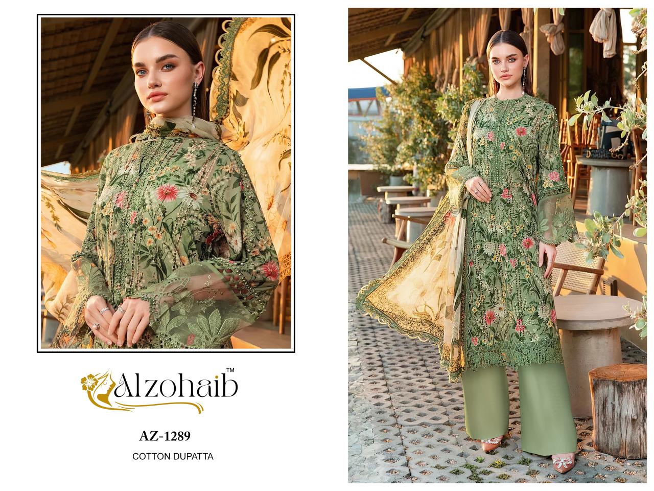 Alzohaib Az 1288 to 89 catalog Chiffon Dupatta pakistani suits wholesalers in pakistan