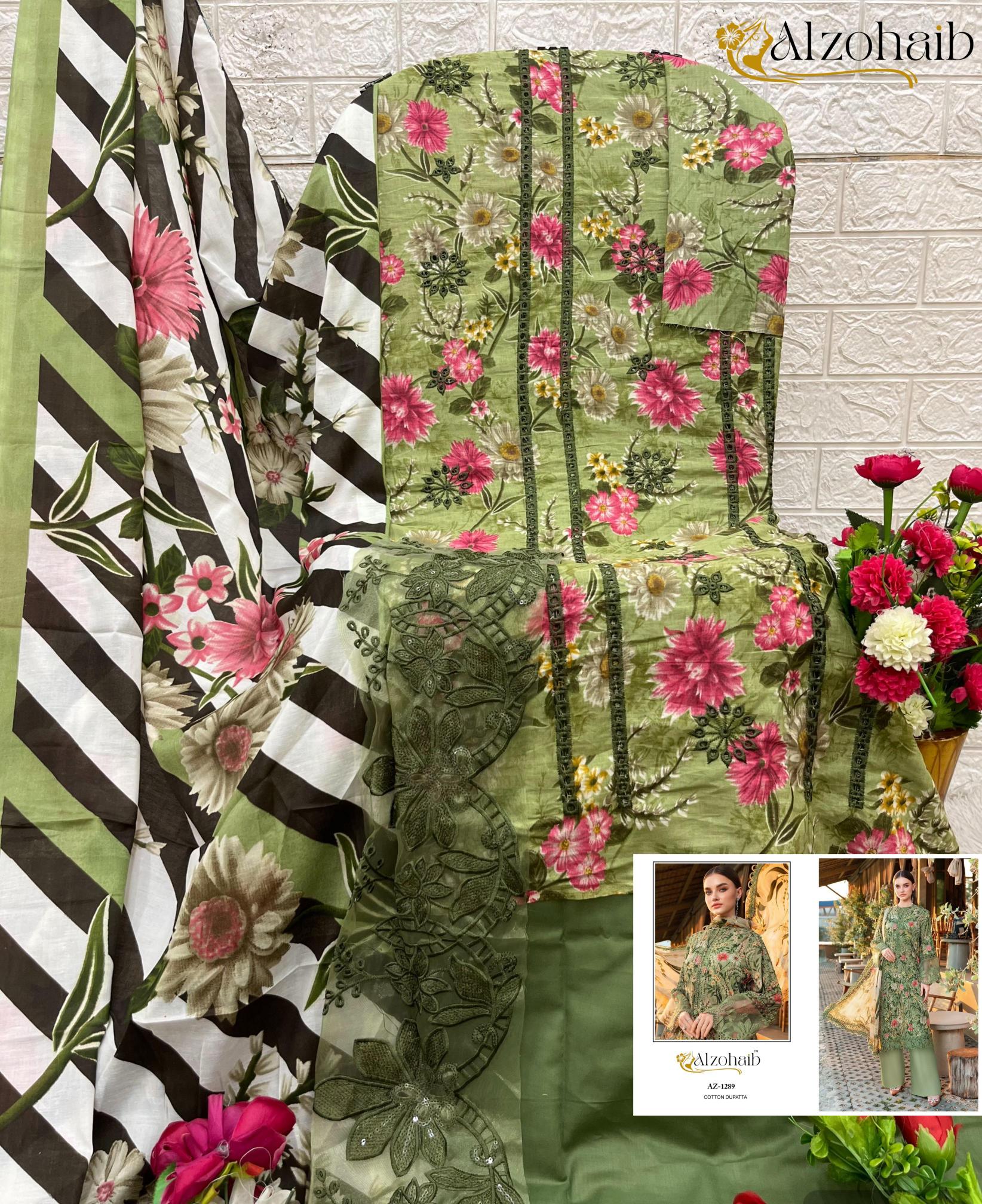 Alzohaib Az 1288 to 89 catalog Chiffon Dupatta pakistani suits wholesalers in pakistan