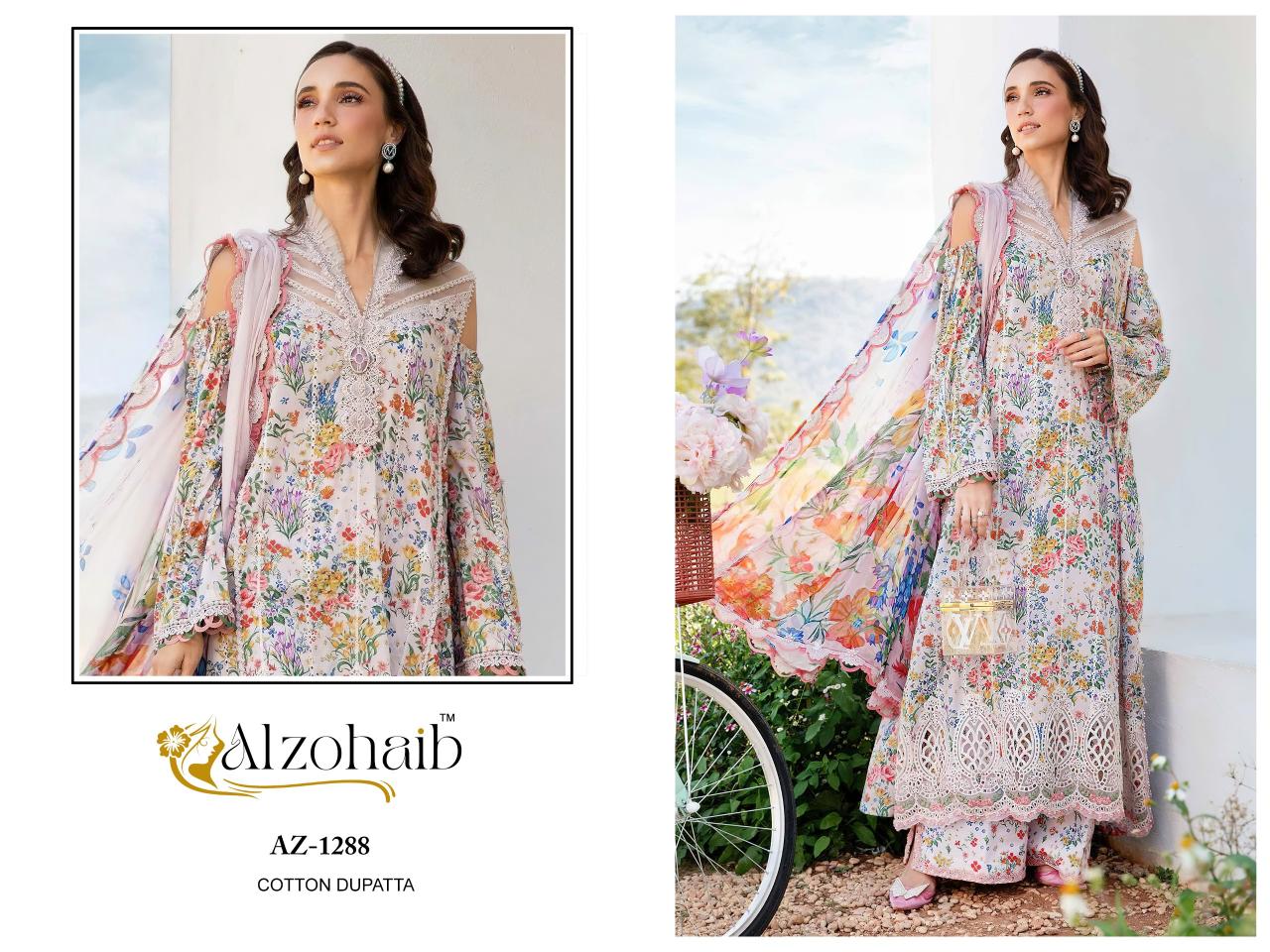 Alzohaib Az 1288 to 89 catalog Chiffon Dupatta pakistani suits wholesalers in pakistan