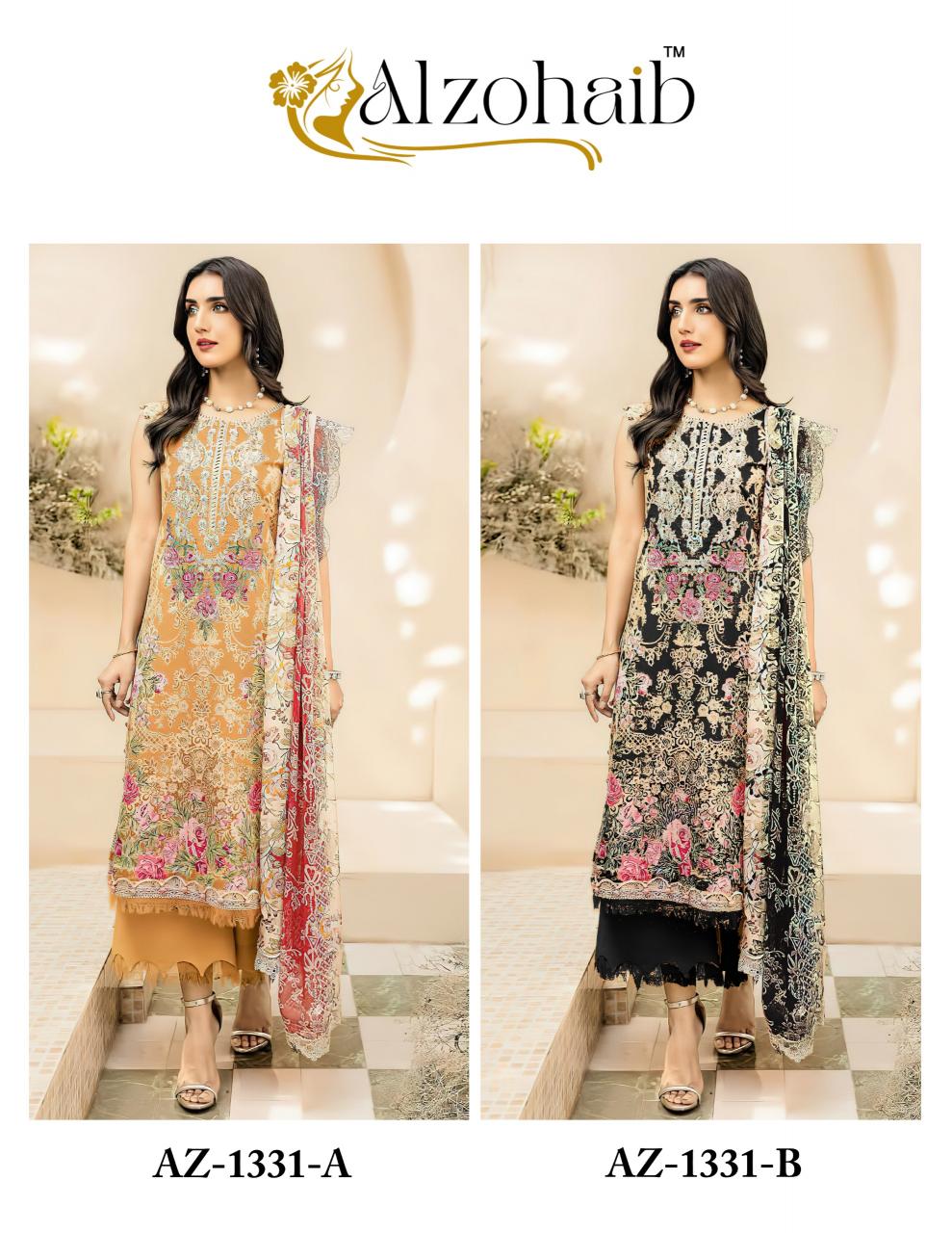 Alzohaib Az 1331 A And B catalog Chiffon Dupatta pakistani salwar suit wholesale
