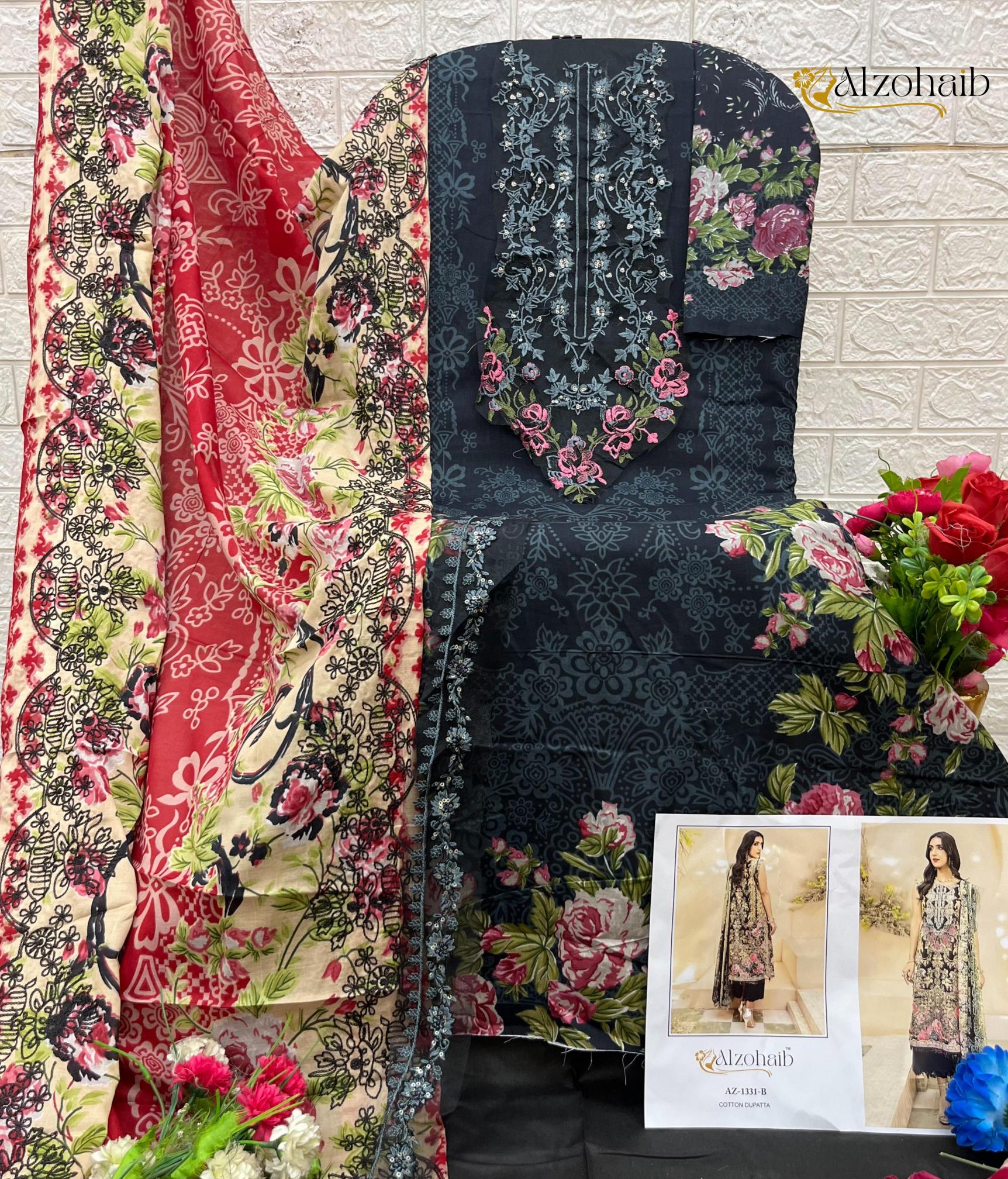 Alzohaib Az 1331 A And B catalog Chiffon Dupatta pakistani salwar suit wholesale
