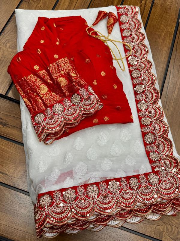 Dazira georgette vol 4 catalog buy white and red border silk saree surat