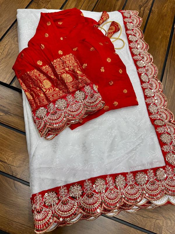 Dazira georgette vol 4 catalog buy white and red border silk saree surat