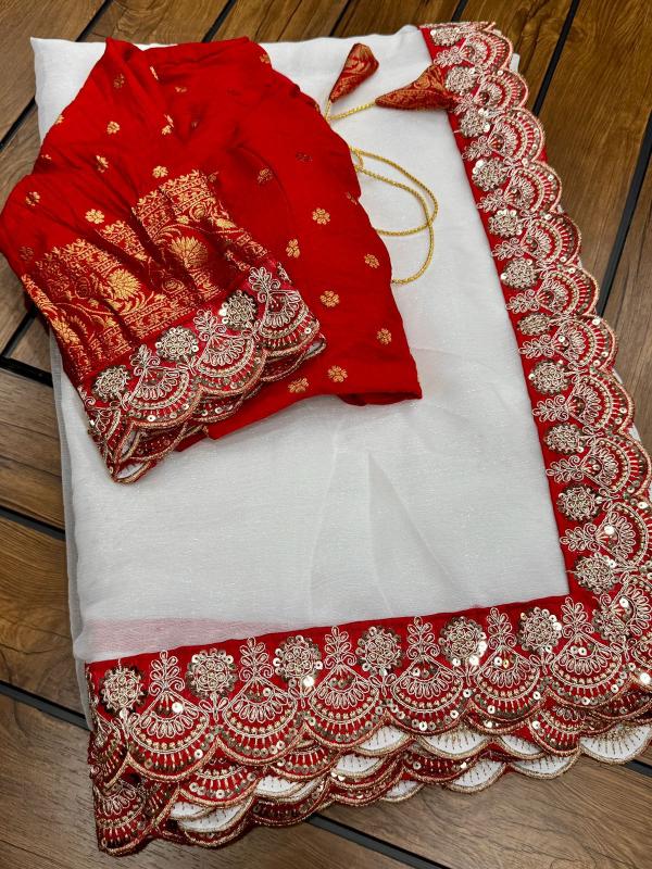 Dazira georgette vol 4 catalog buy white and red border silk saree surat