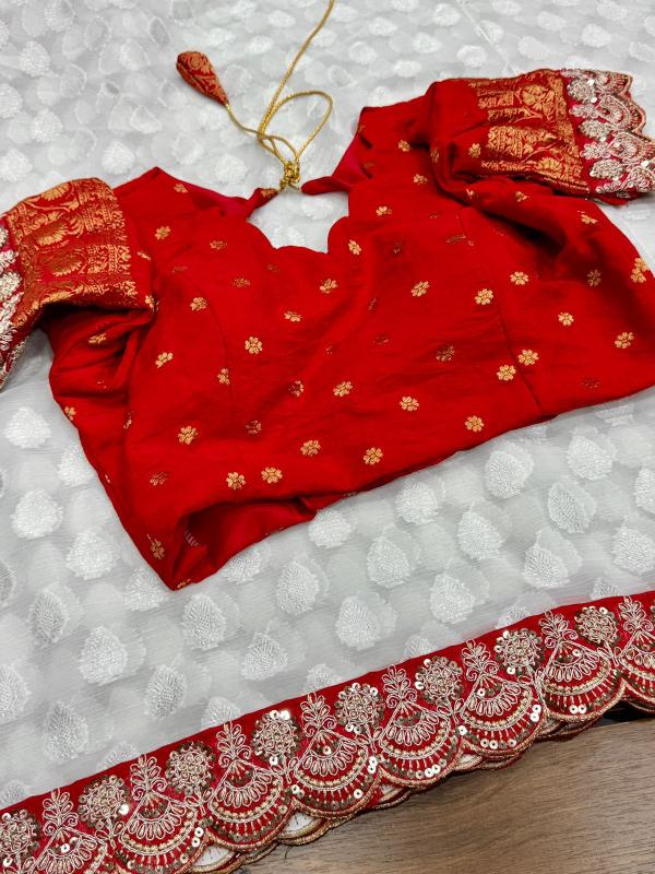 Dazira georgette vol 4 catalog buy white and red border silk saree surat