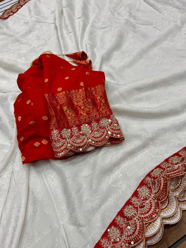 Dazira georgette vol 4 catalog buy white and red border silk saree surat