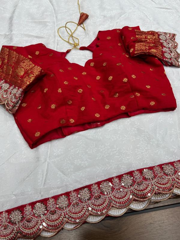 Dazira georgette vol 4 catalog buy white and red border silk saree surat