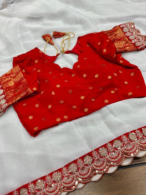 Dazira georgette vol 4 catalog buy white and red border silk saree surat