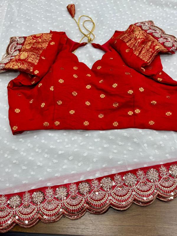 Dazira georgette vol 4 catalog buy white and red border silk saree surat