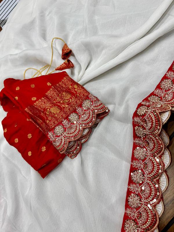 Dazira georgette vol 4 catalog buy white and red border silk saree surat
