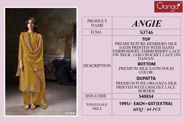 Ganga Angie 3746 catalog wholesale salwar kameez suits