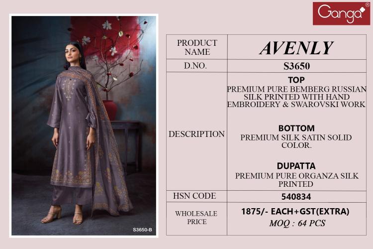 Ganga Avenly 3650 catalog wholesale salwar kameez pakistan