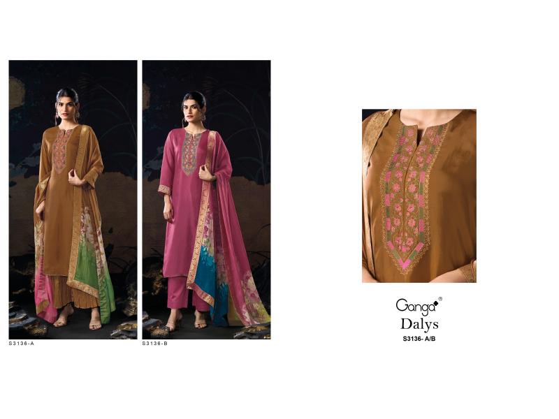 Ganga Dalys 3136 catalog unstitched salwar kameez wholesale market in delhi
