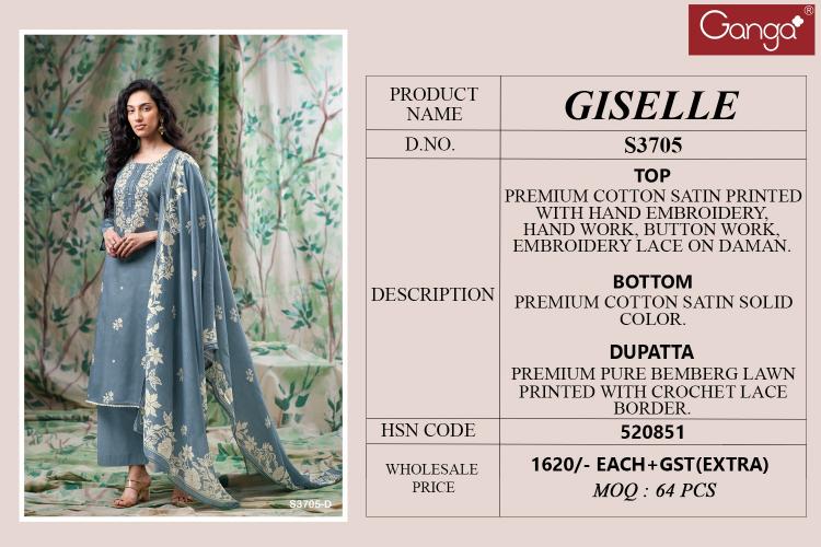 Ganga Giselle 3705 catalog wholesale salwar kameez india surat