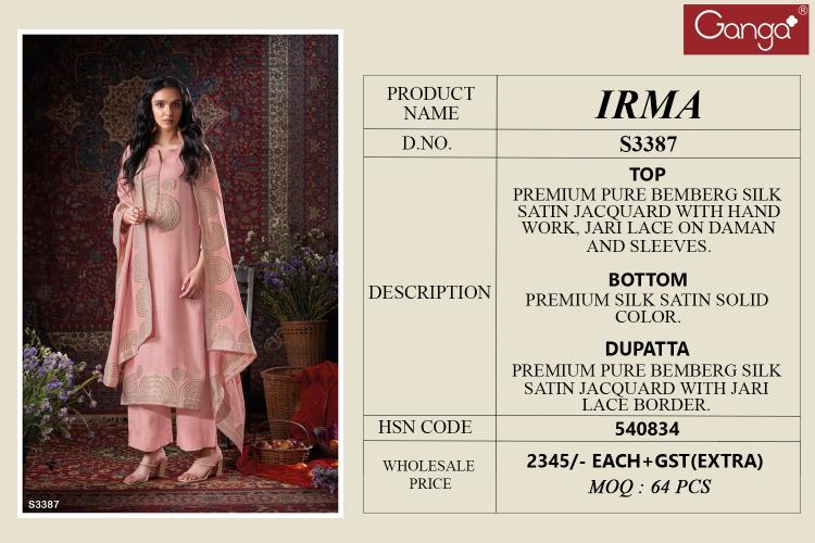 Ganga Irma 3387 catalog wholesale salwar kameez singles