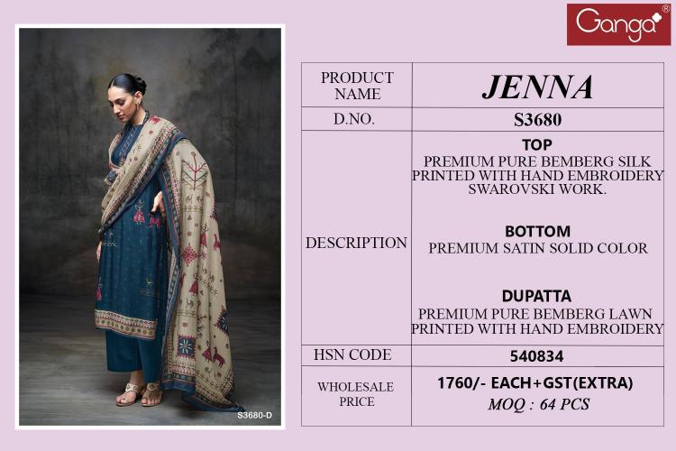 Ganga Jenna 3680 catalog wholesale daily wear salwar kameez