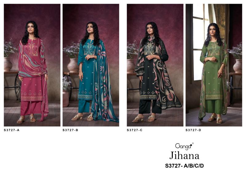Ganga Jihana 3727 catalog unstitched salwar kameez wholesale pakistan