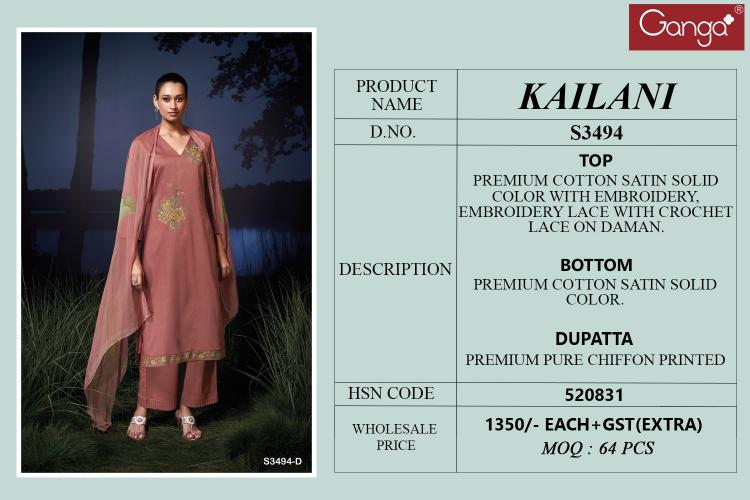 Ganga Kailani 3494 catalog salwar kameez pakistani wholesale