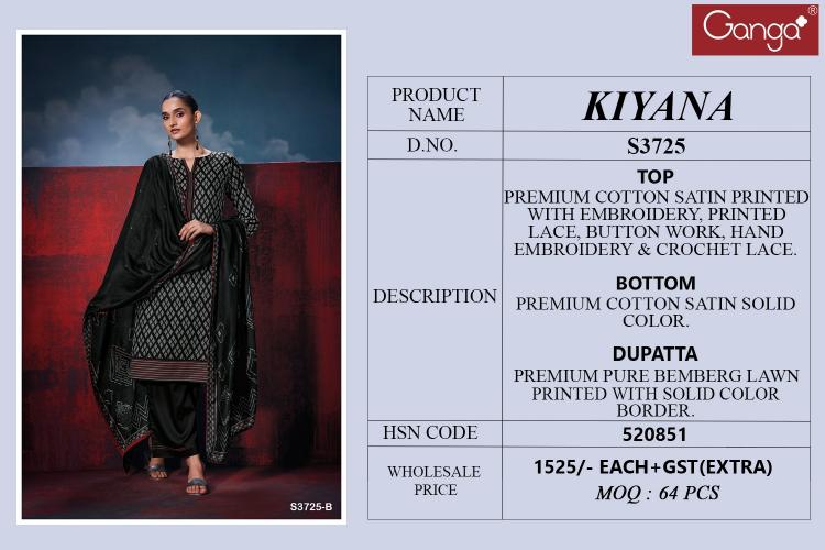 Ganga Kiyana 3725 catalog wholesale salwar kameez market in bangalore