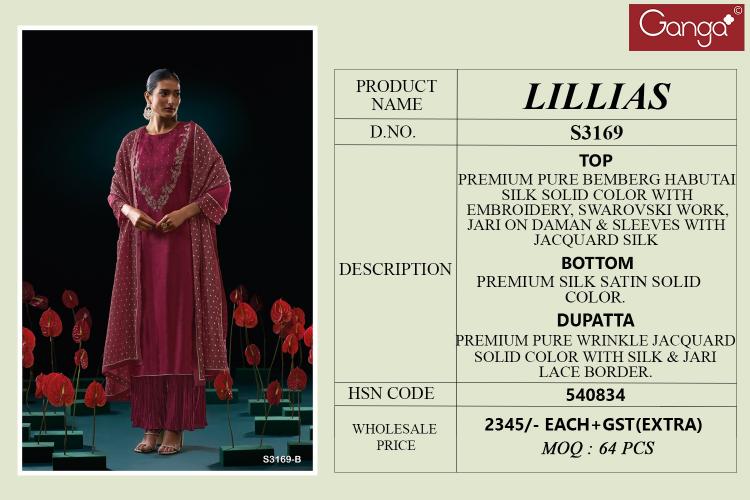 Ganga Lillias 3169 catalog wholesale latest salwar kameez designs catalogue