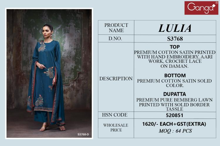 Ganga Lulia 3768 catalog wholesale salwar kameez suppliers in india