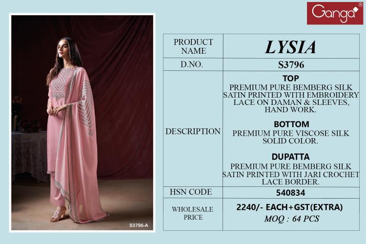 Ganga Lysia 3796 catalog wholesale market for salwar kameez in delhi