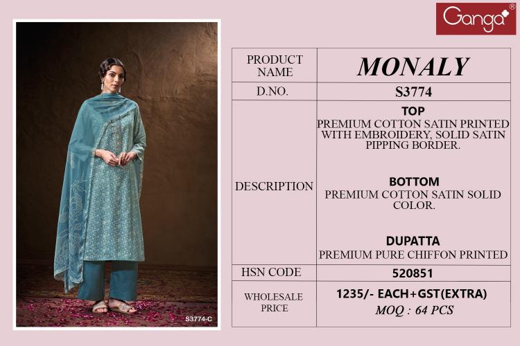 Ganga Monaly 3774 catalog unstitched salwar kameez wholesalers in india