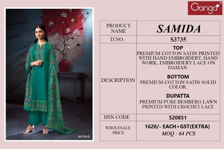 Ganga Samida 3735 catalog traditional salwar kameez wholesale